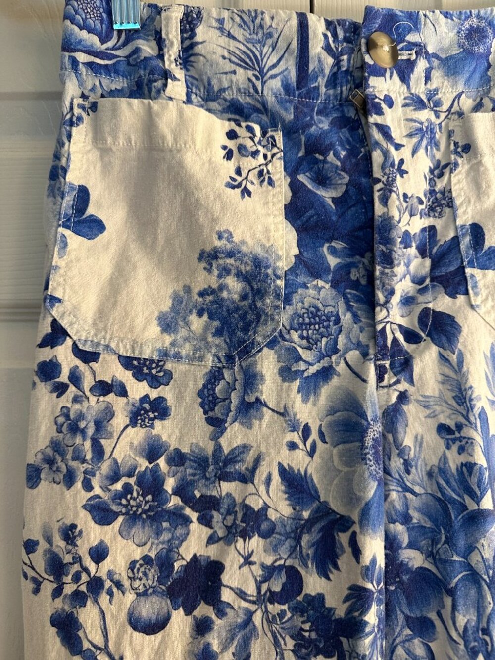 Maeve Colette Linen Blend High-Rise Wide-Leg Cropped Pants Blue Floral Flowers - Picture 9 of 10